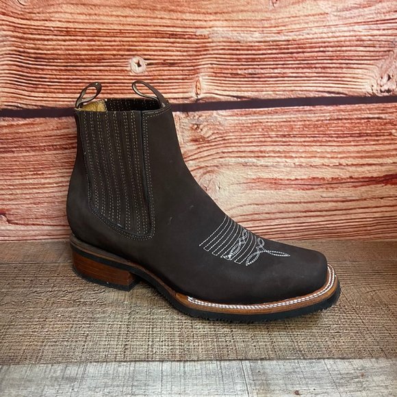 MEN LEATHER WESTERN COWBOY RODEO CHELSEA ANKLE HALF BOOTS BOTIN VAQUERO CAFE - Picture 6 of 10